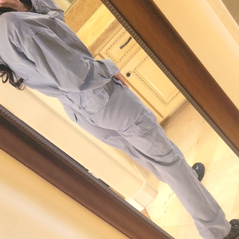 Zara 100% Cotton Gray Utility Jumpsuit with Relaxed Fit, XS - Picture 5 of 16